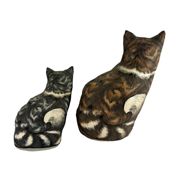 Vintage Set of 2 Tabby Cat Shaped Pillows Mother Kitten Plush 13" Brown 10" Grey - Picture 2 of 8